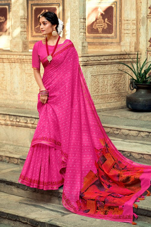 Fuschia Pink Cotton Saree