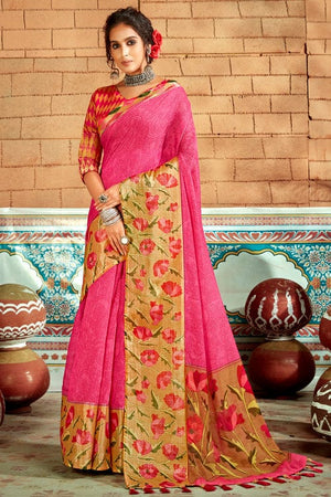 Fuschia Pink Cotton Saree