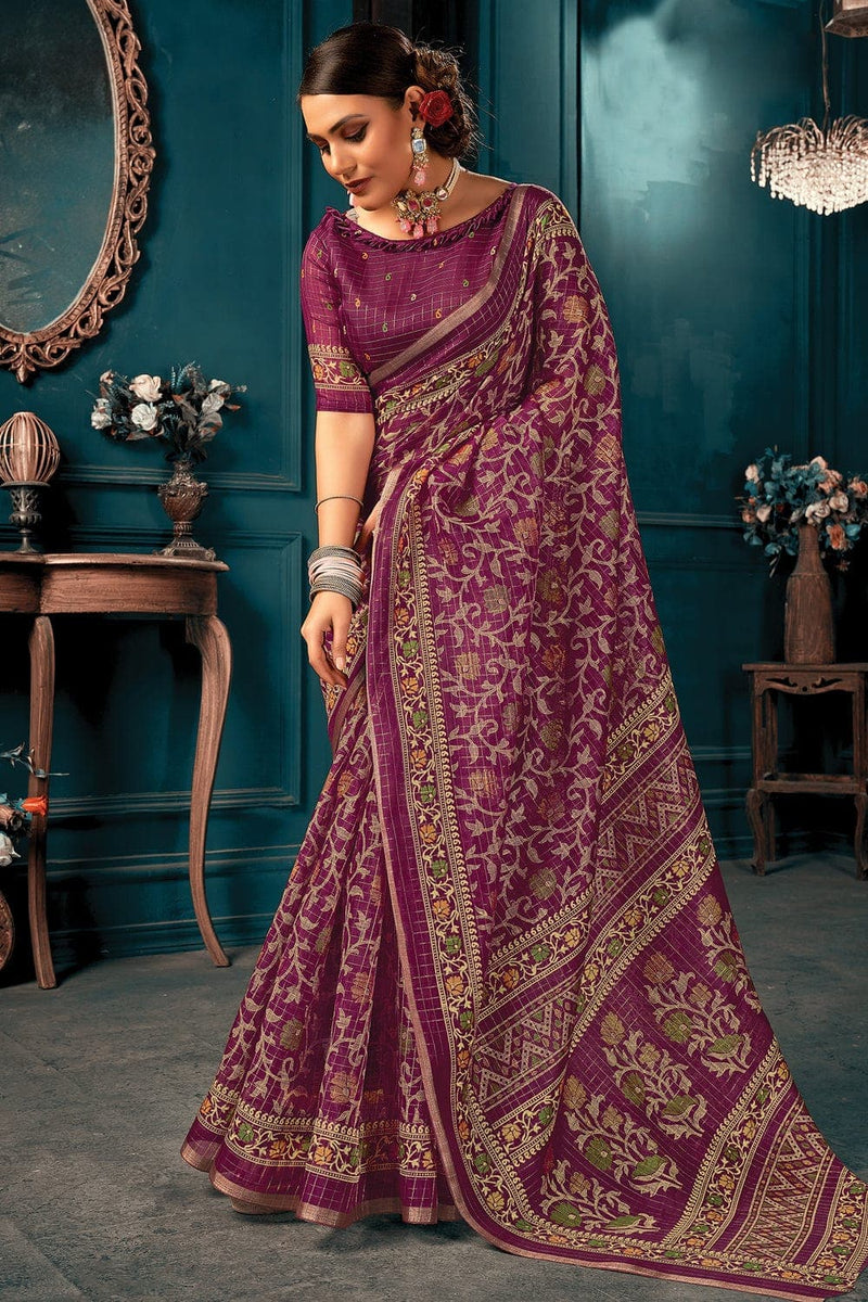 Buy Imperial Purple Cotton Saree online-Karagiri