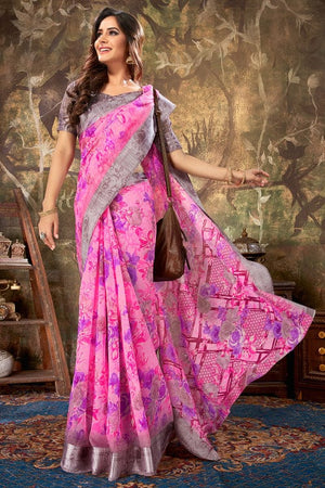 Jellyfish Pink Cotton Saree