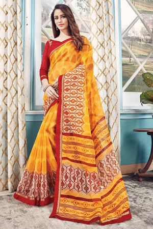 Lemon Yellow Cotton Saree