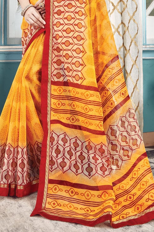 Lemon yellow & blue par bot pata cotton taant saree