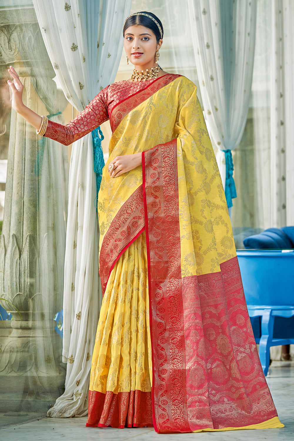 Buy Lemon Yellow Cotton Saree online-Karagiri – Karagiri Global