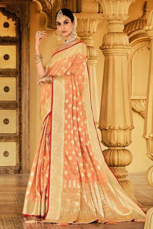 Light Peach Cotton Saree