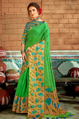 Lime Green Cotton Saree