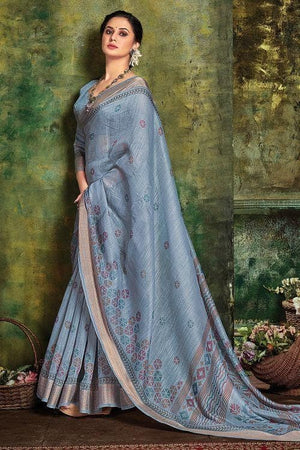 Marlin Blue Cotton Saree