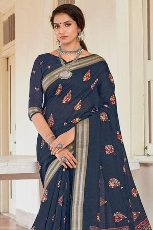 Midnight Blue Chanderi Cotton Saree