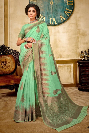 Mint Green Cotton Saree