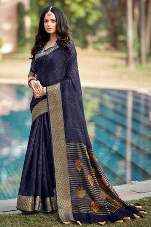 Navy Blue Cotton Saree