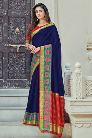 Navy Blue Cotton Saree