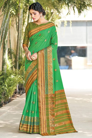 Parakeet Green Cotton Saree