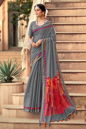 Pewter Grey Cotton Saree