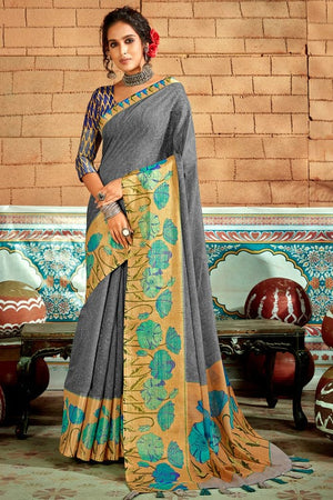 Pewter Grey Cotton Saree