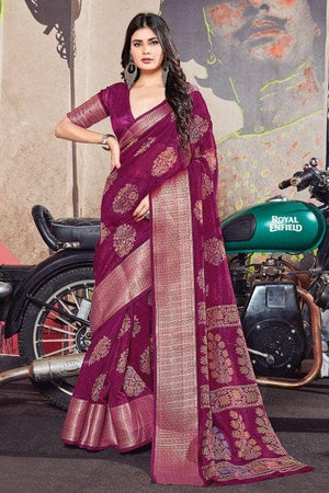 Red Violet Purple Cotton Saree