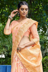 Peach Saree In Cotton Rose Gold at Rs 1499