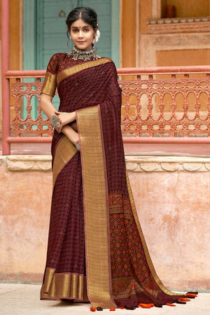 Rosewood Maroon Cotton Saree