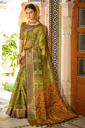 Sheen Green Cotton Saree