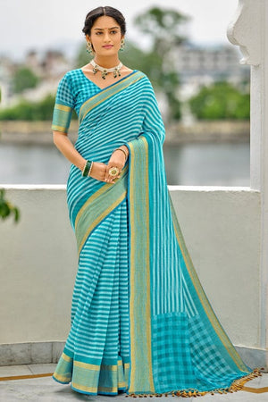 Sky Blue Cotton Saree