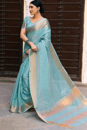 Sky Blue Cotton Saree