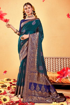 Teal Blue Cotton Saree