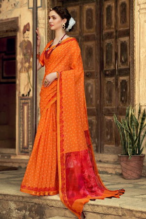 Tiger Orange Cotton Saree