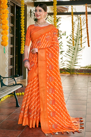 Tiger Orange Cotton Saree