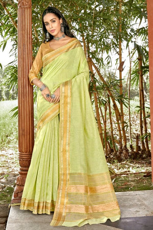 Vivid Green Cotton Saree