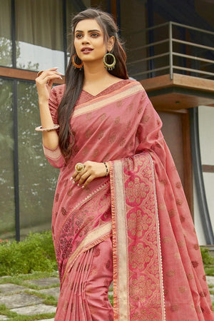 Watermelon Pink Cotton Saree