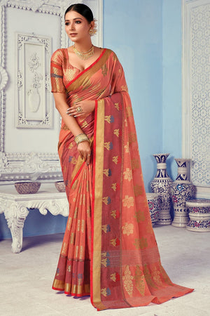 Watermelon Pink Cotton Saree