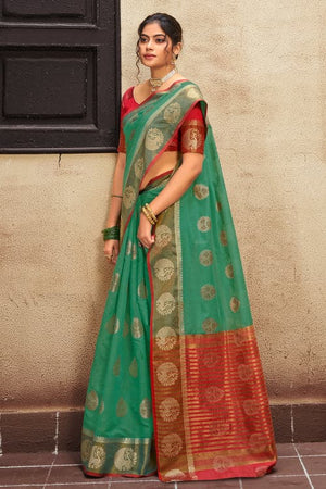 Clover Green Cotton Silk Saree