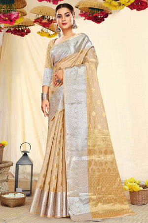 Cream Cotton Silk Saree