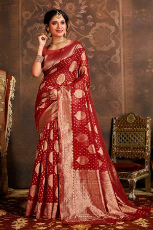 Crimson Red Cotton Silk Saree