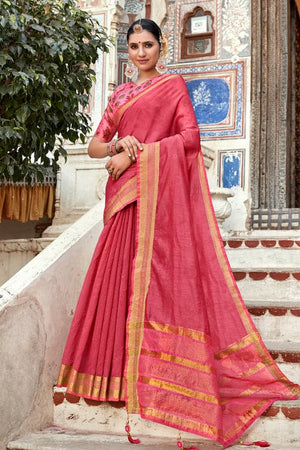 Dahlia Pink Cotton Silk Saree