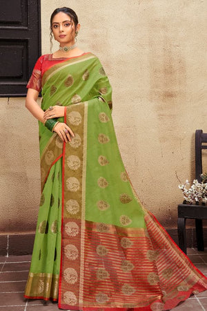 Light Green Cotton Silk Saree