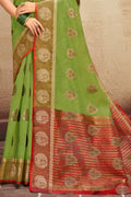 fancy saree, green cotton saree