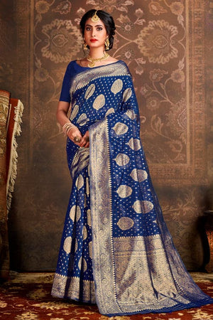 Navy Blue Cotton Silk Saree