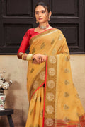 yellow banarasi saree