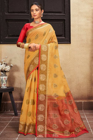 Orchid Yellow Cotton Silk Saree