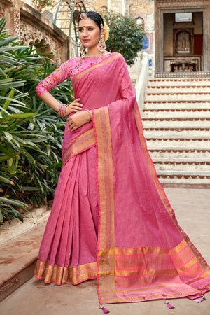 Pink Cotton Silk Saree