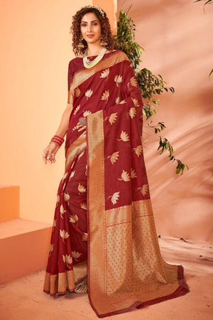 Rosewood Maroon Cotton Silk Saree