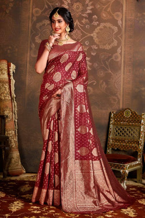 Rosewood Maroon Cotton Silk Saree