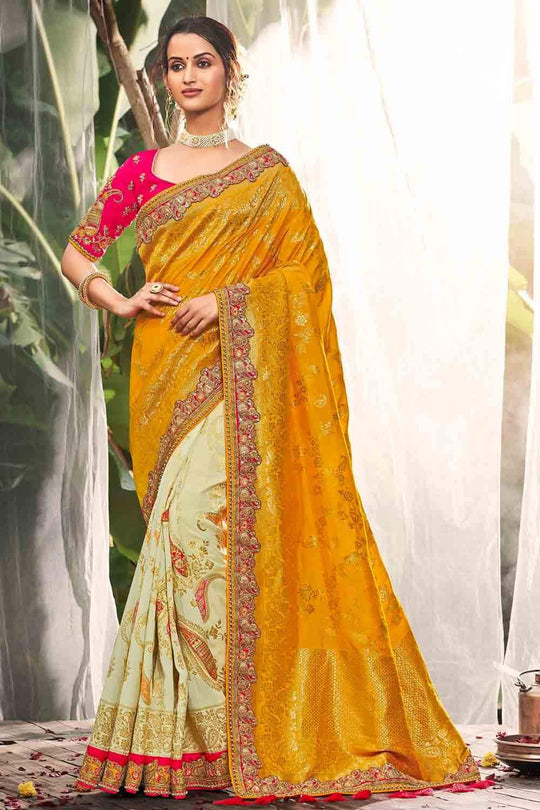 Buy Fancy Mustard Yellow Saree - Net Designer Saree – Empress Clothing