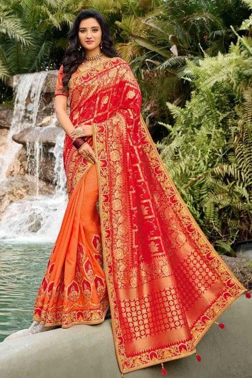 Buy red designer banarasi saree online on Karagiri