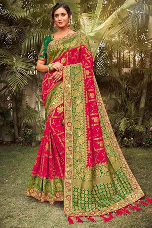 Women's Designer Banarasi Saree Which is Made From Pure Silk Threads Heavy  Brocade Work Gold or Silver Zari Work With Unstitched Blouse - Etsy