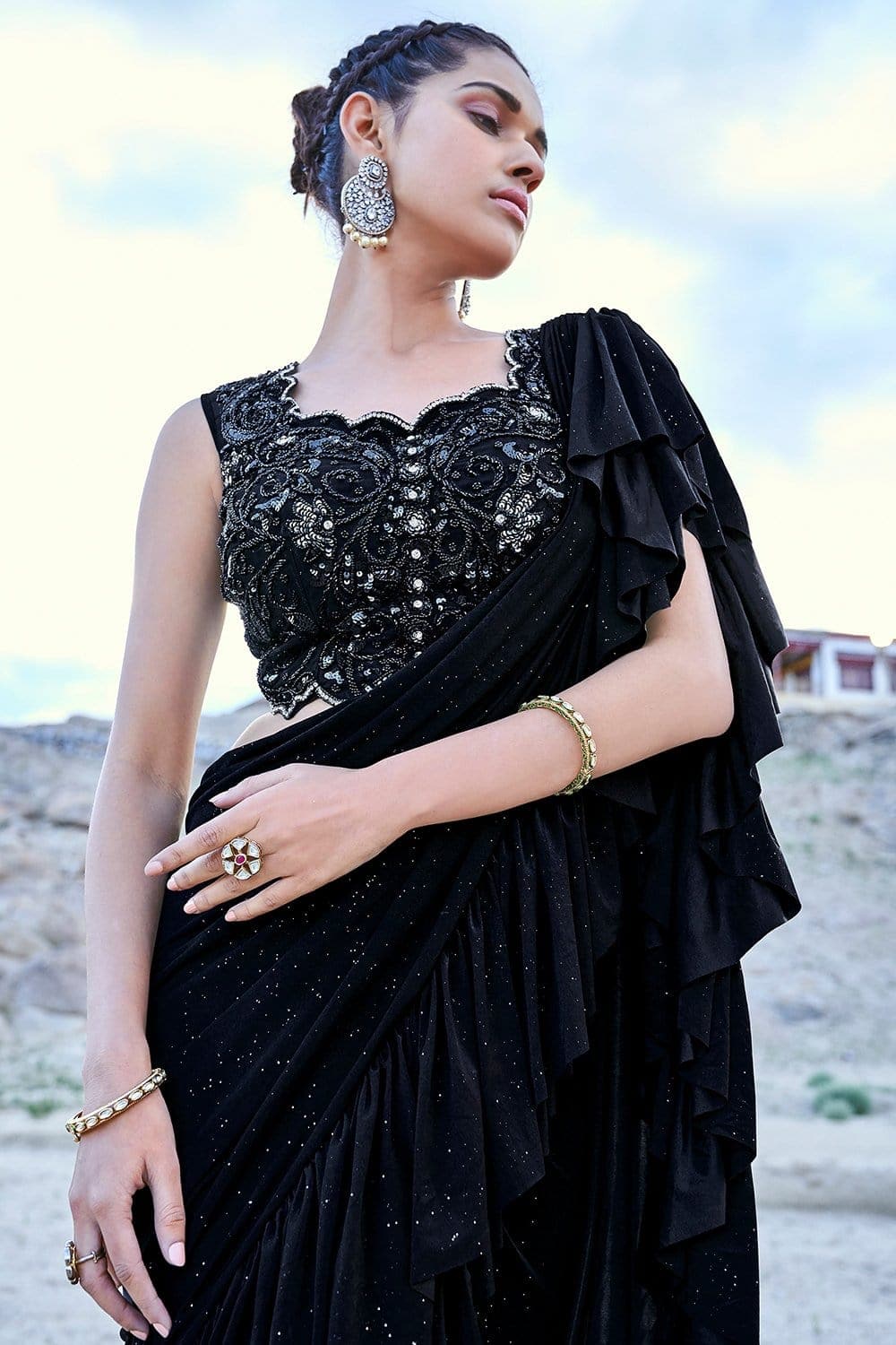 Designer black saree clearance online