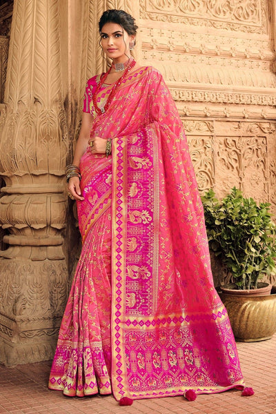 Shop Now Designer Sarees Dark Pink, Light Pink & Aqua Blue Colored Saree –  Lady India