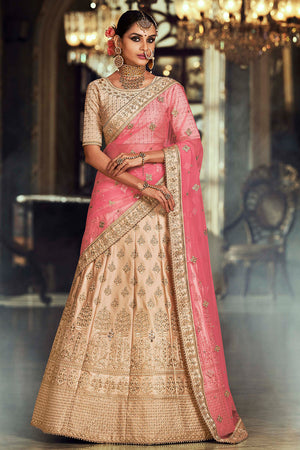 Cream Designer Lehenga Choli (Semi-Stitched)