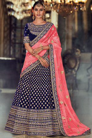 Navy Blue Designer Lehenga Choli (Semi-Stitched)