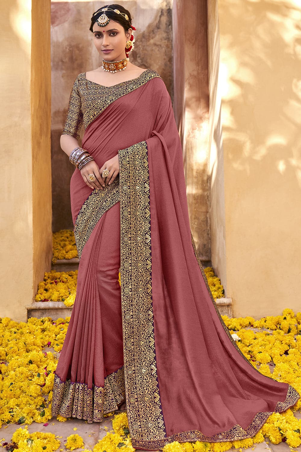 Lavender color Kanjivaram Silk Designer Saree with Embroidered