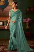 Buy Teal green woven south silk saree online at best price - Karagiri
